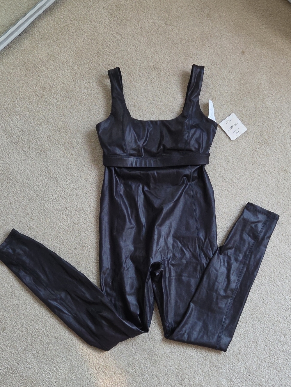 Fabletics Black Faux Leather Jumpsuit